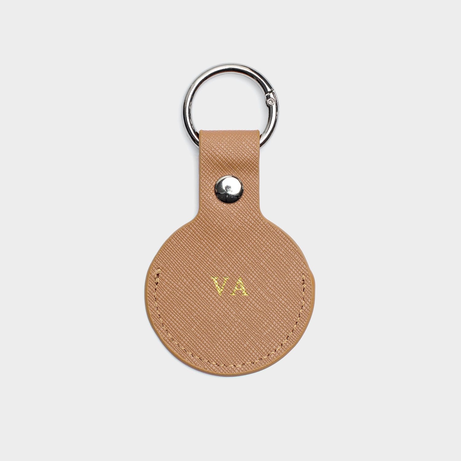 Nude Saffiano Leather Personalized Airtag Keyring
